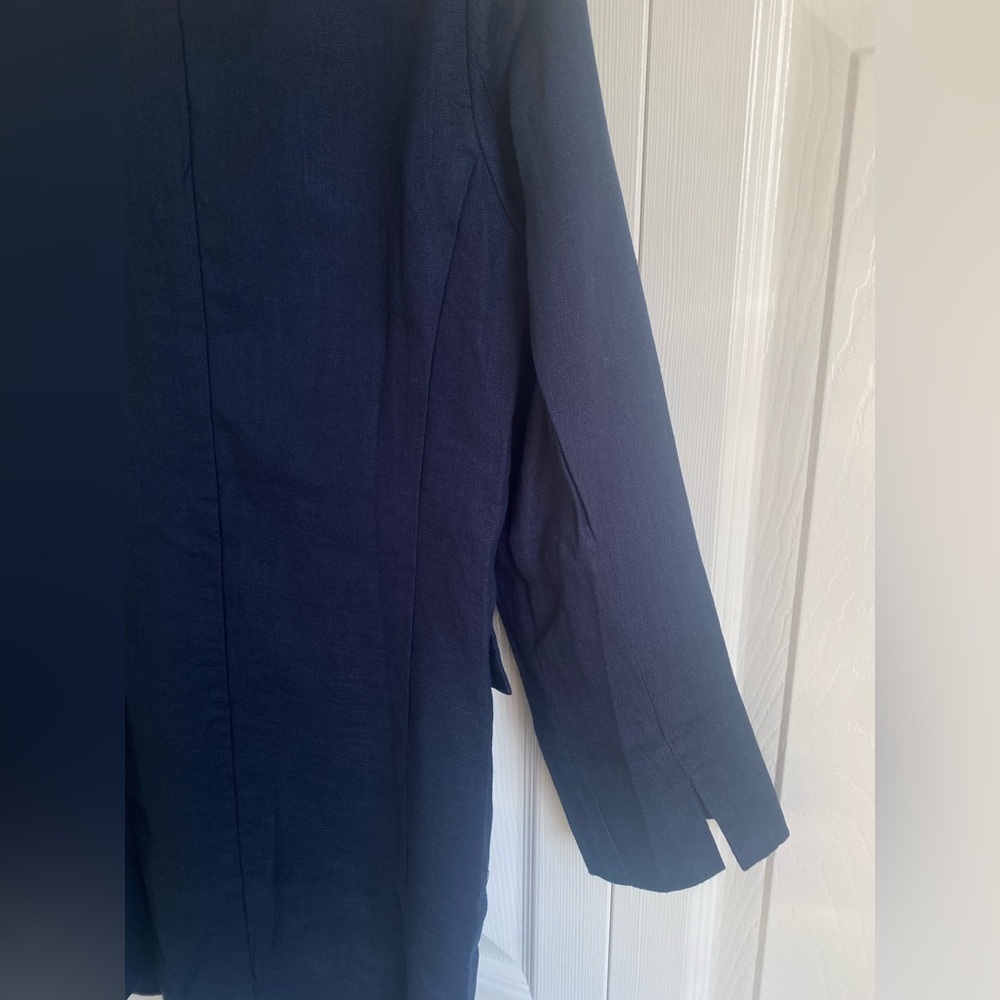 New Navy 100% Linen Long Blazer Jacket size M - Picture 4 of 6